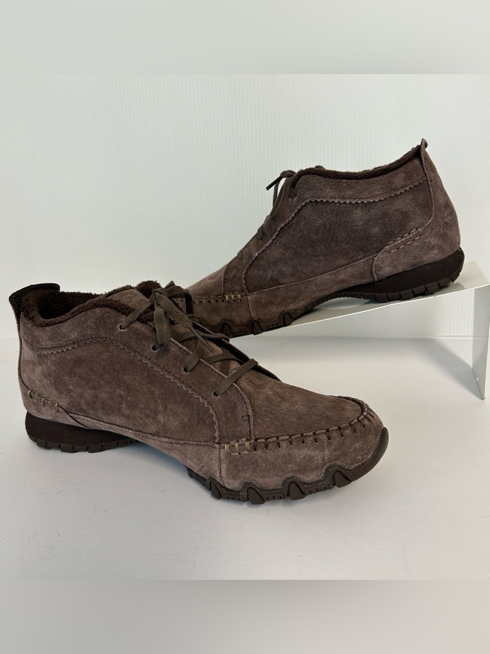 Sketchers Suede Bikers Lineage Chukka Ankle Brown Lace-Up Moc Toe Boots Womens 8